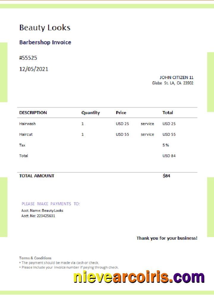 USA Beauty Looks invoice